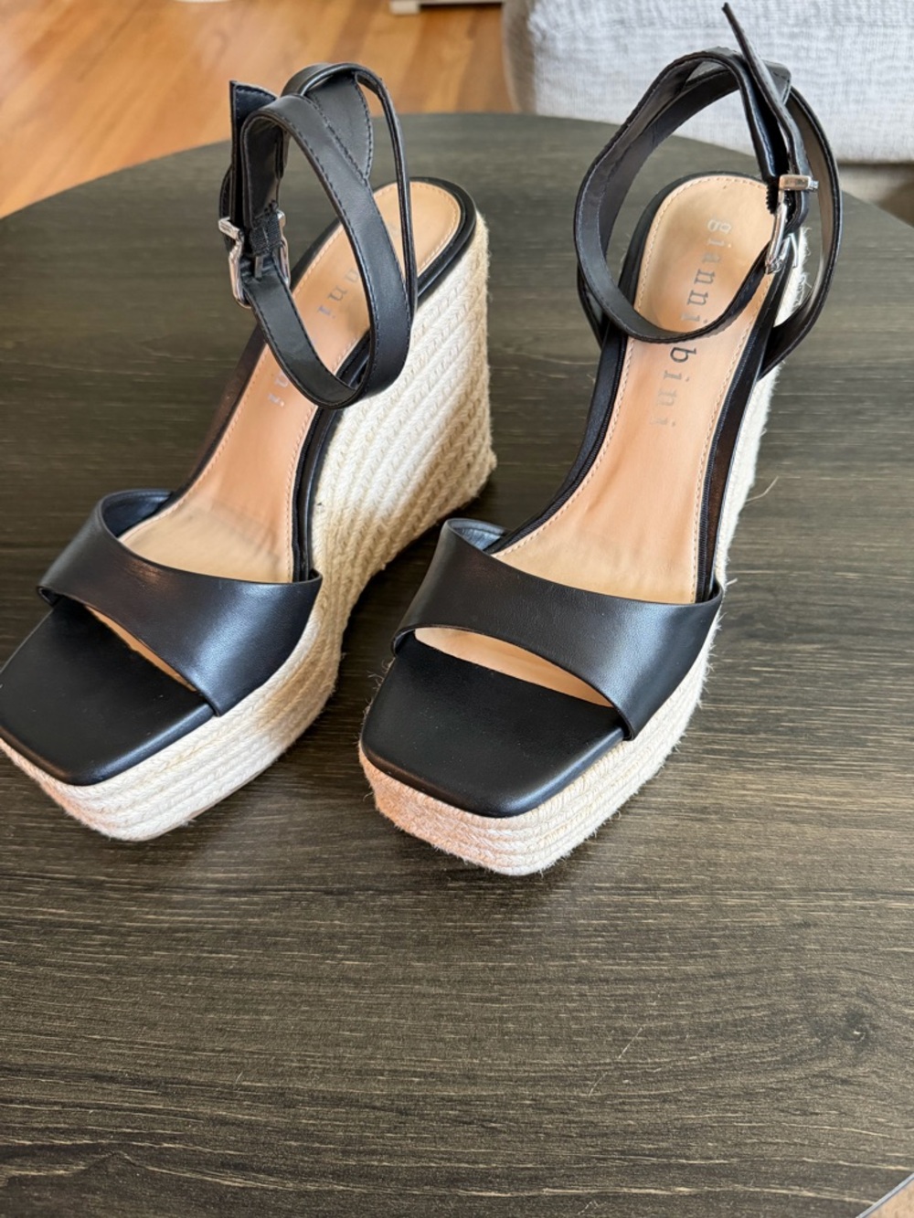 Gianni Bini Black Leather Espadrille Size 8 NWOB